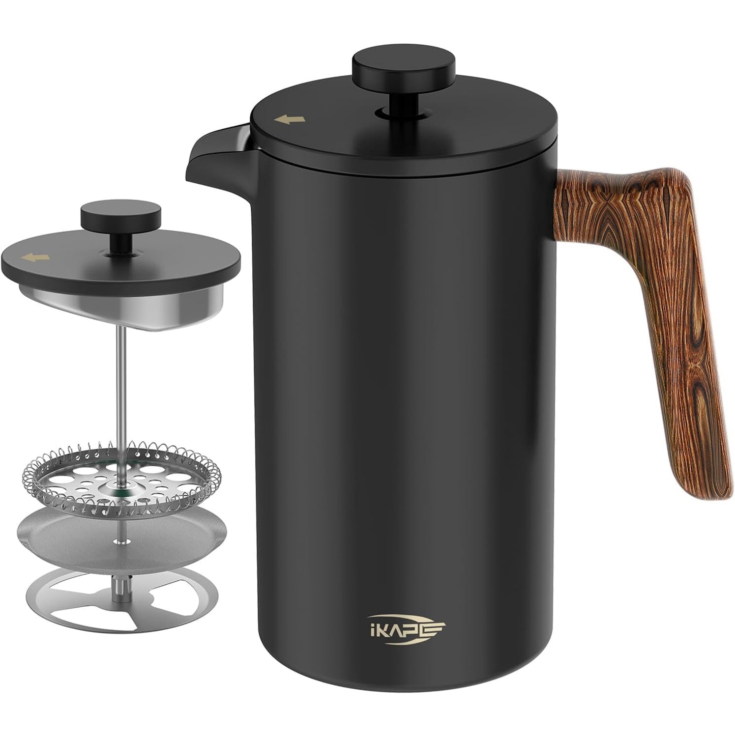 IKAPE French Press Coffee Maker, 34 OZ Stainless Steel(Black)