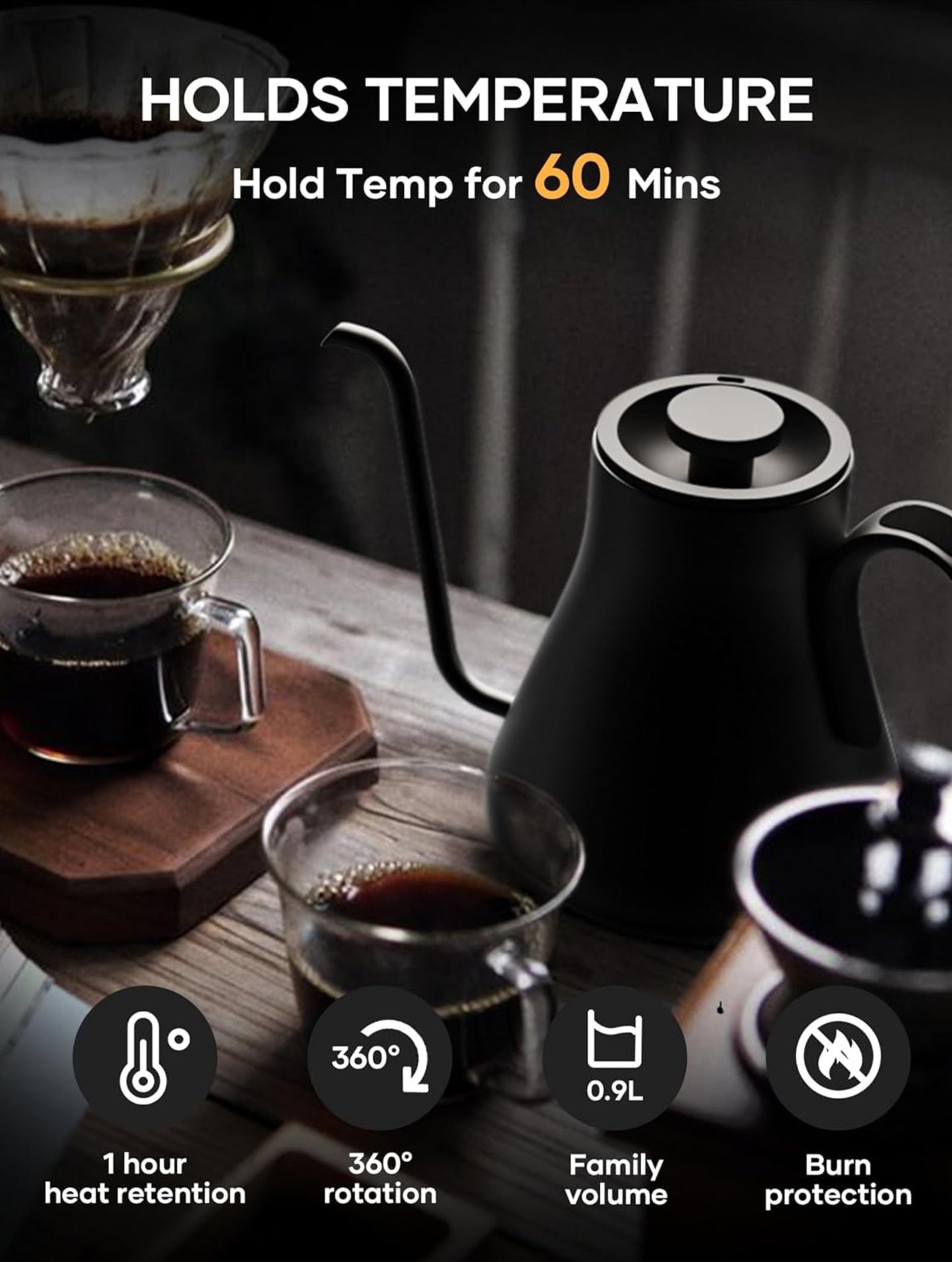 Cocinare Electric Gooseneck Kettle with Temperature Control,