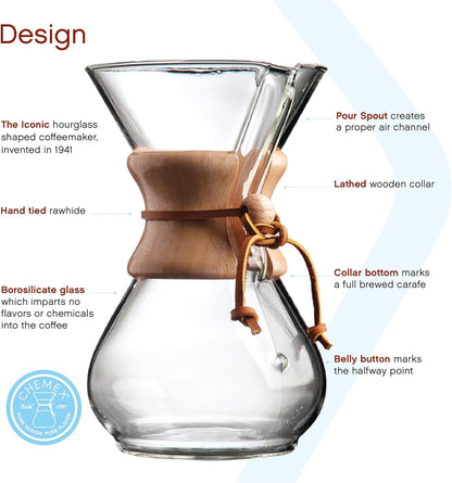 Chemex Pour-Over Glass Coffeemaker - Classic Series - 6-Cup