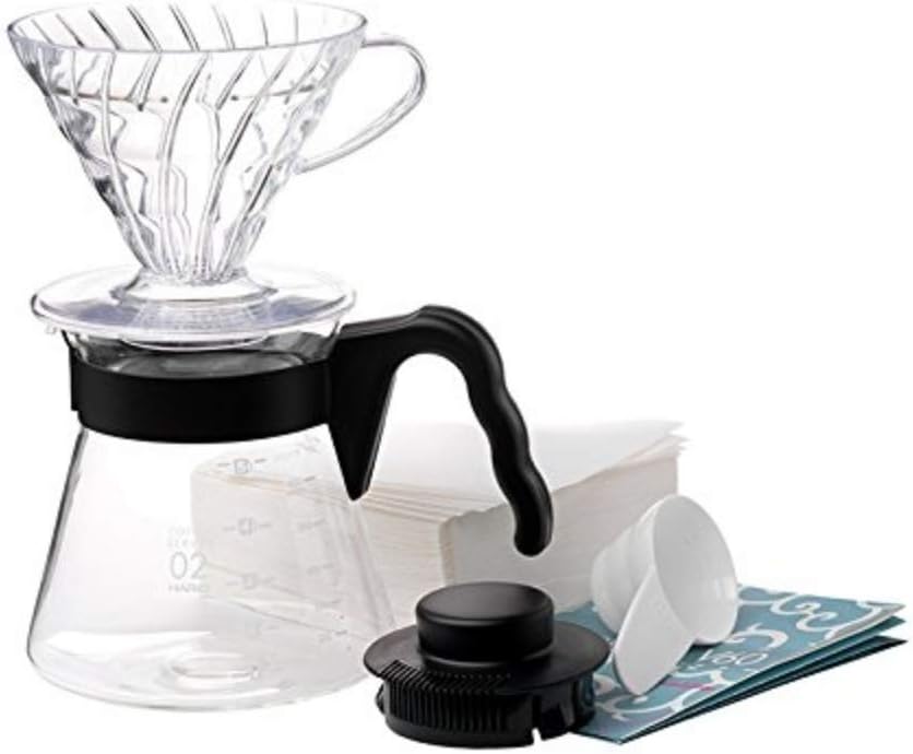 Hario Pour V60 Over Coffee Starter Set Coffee Dripper Set  02, Black