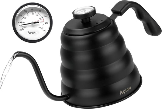 Gooseneck Kettle with Thermometer, 28 oz Stainless Steel, Stove Top, Premium Pour Over Kettle for Tea and Coffee w/Precision Drip Spout