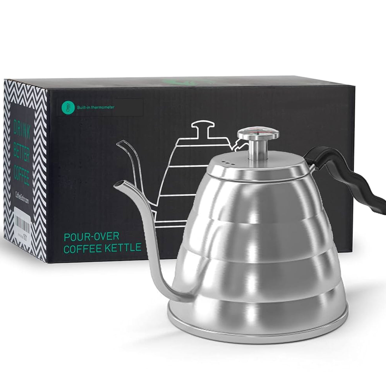 Gooseneck Kettle with Thermometer, 34 oz Stainless Steel, Stove Top, Premium Pour Over Kettle for Tea and Coffee w/Precision Drip Spout